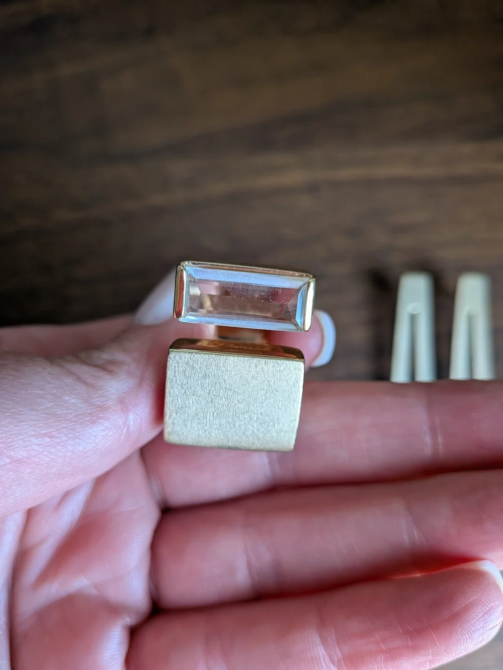 Gold Plated Geometric Ring and Earring Set with Clear Crystal - Like New!